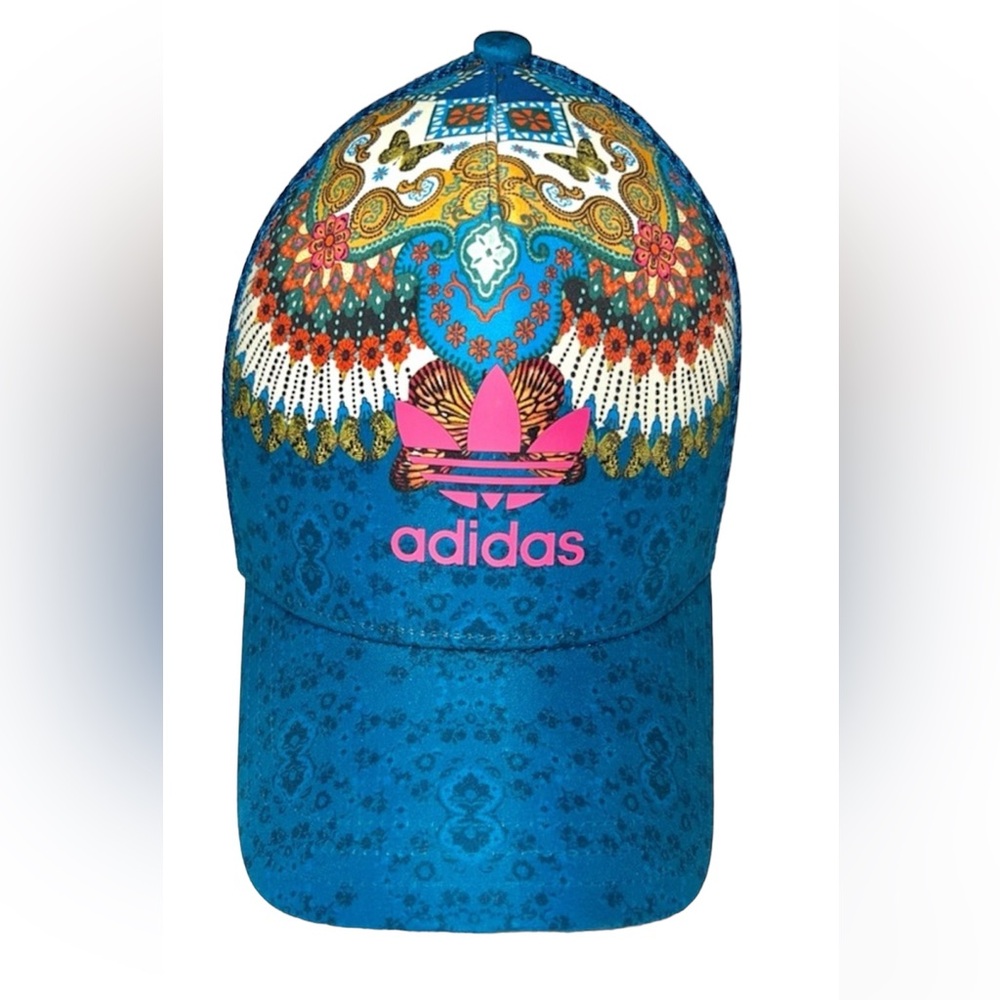 Adidas Original x Farm Rio Chapeaux Floral Noble Borbomix Trucker Hat, Teal Blue